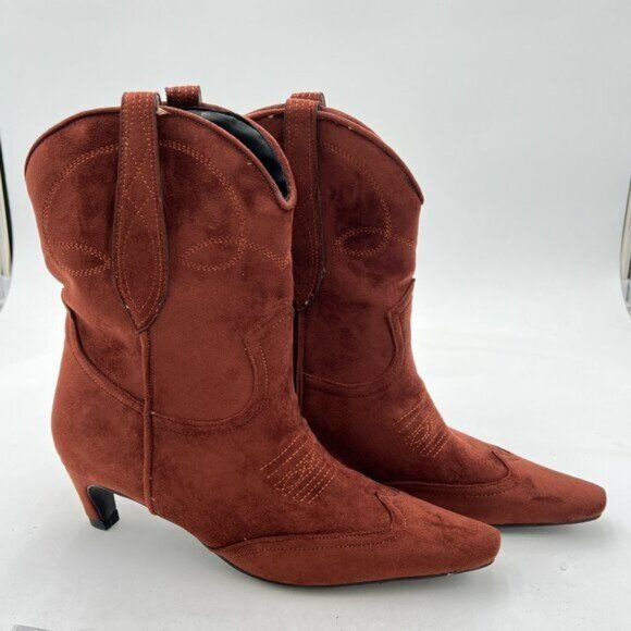 Women Square Toe Comfort Kitten Low Heel Ankle Boot Pull On Bootie Winter - Picture 2 of 7